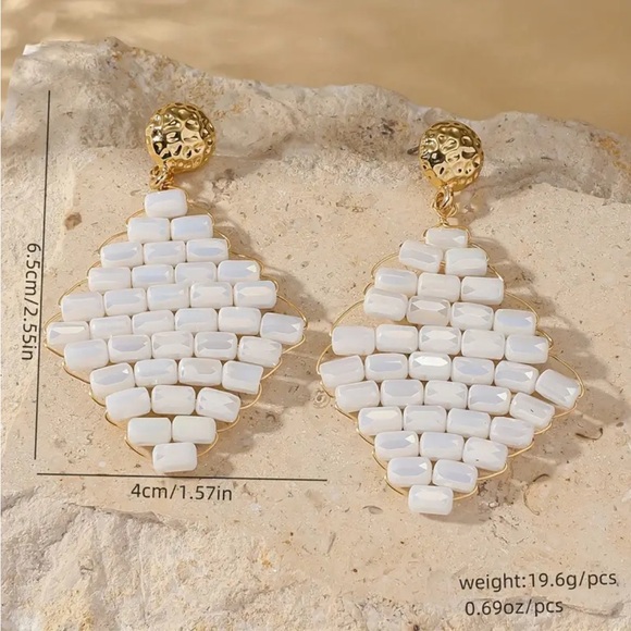 Green Bohemian Handcrafted Beaded Crystal Dangle Earrings - Picture 3 of 3